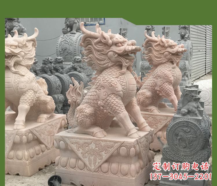 内江大理石踩球麒麟门口神兽石雕 (2)