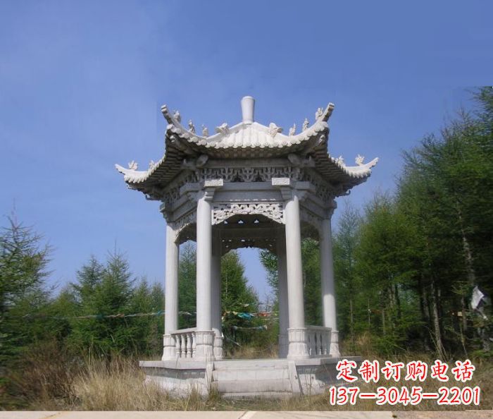 内江精美大理石六角石凉亭雕塑
