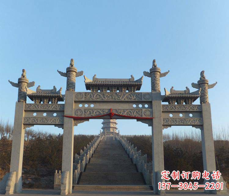 内江精美大理石三门牌坊雕塑