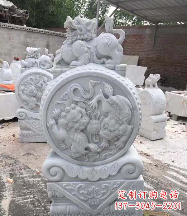 内江大理石狮子抱鼓石雕塑