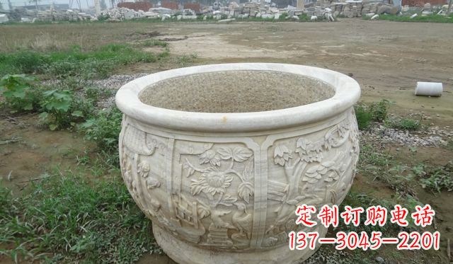 内江大理石鸳鸯园林景观石雕花盆
