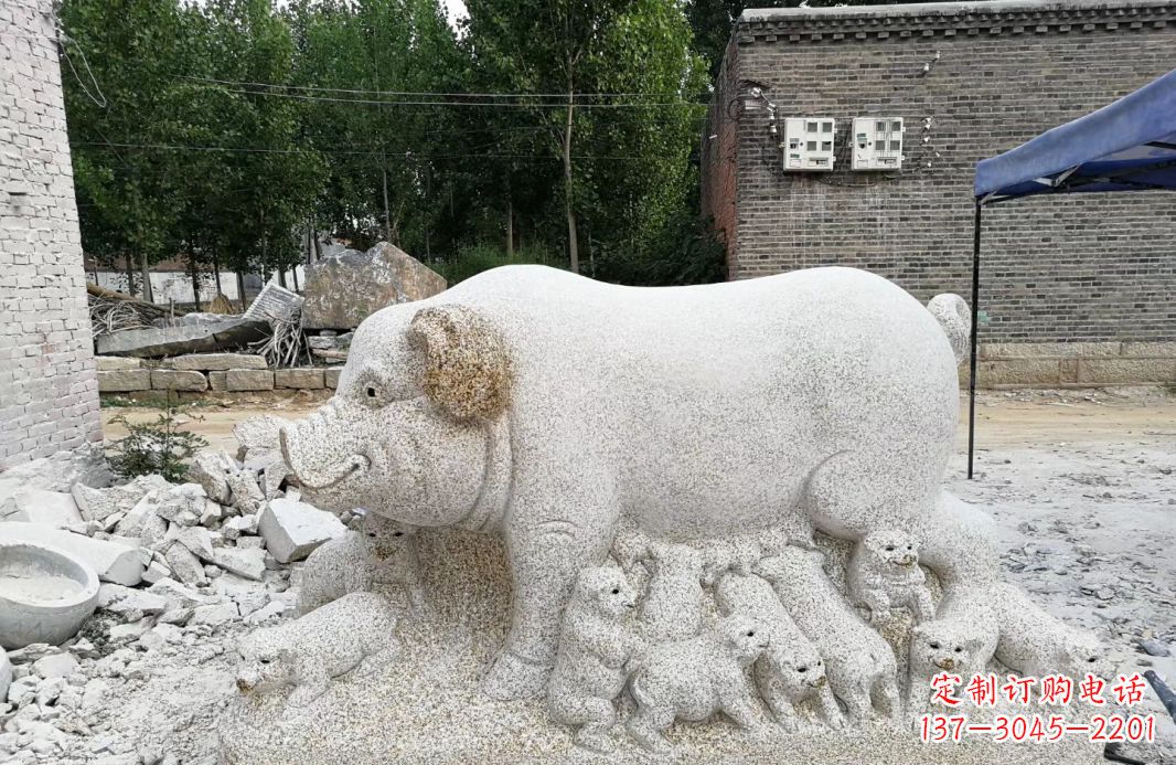 内江大理石招财小母猪动物雕塑