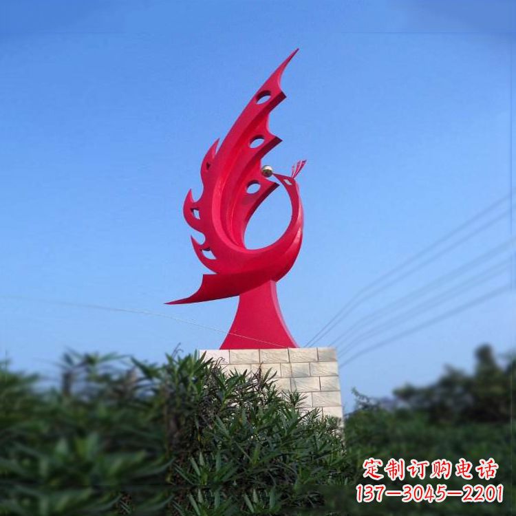 内江大象红色凤凰不锈钢雕塑-城市动物标识景观雕塑