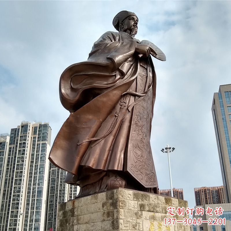 内江大型城市人物景观雕塑诸葛亮-卧龙先生纯铜历史人物像