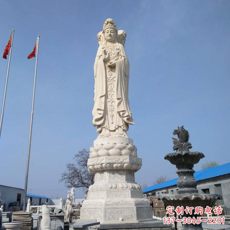 内江中领雕塑汉白玉三面观音石雕