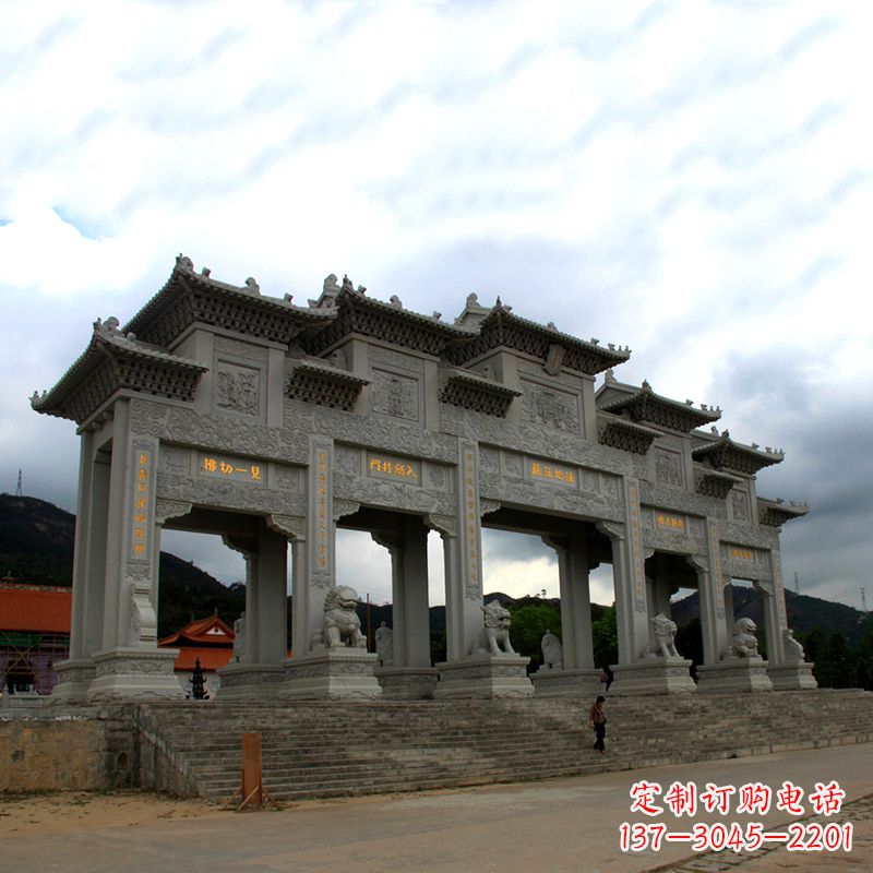 内江大型寺庙五门石雕牌楼