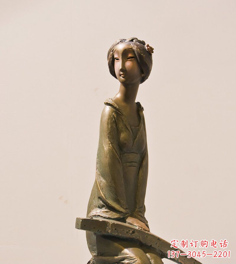内江古筝女人铜雕古代人物雕塑