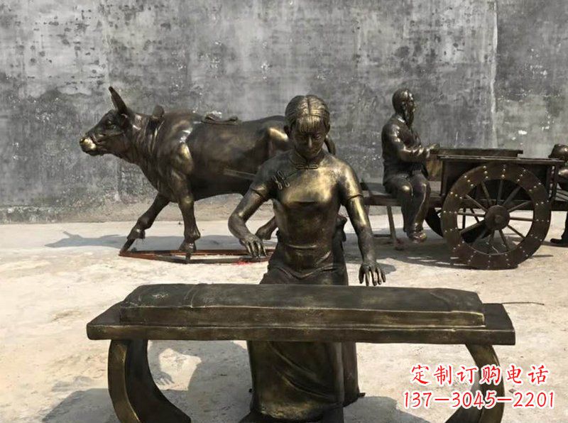 内江铜制古筝人物校园景观雕塑