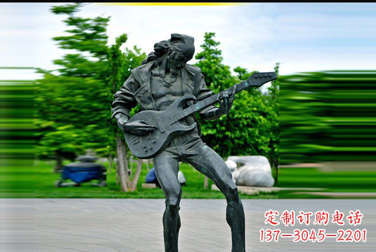 内江弹吉他的人物公园景观铜雕摆件