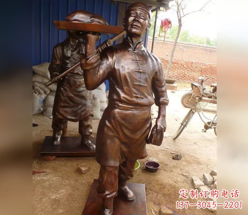 内江店小二服务员人物铜雕
