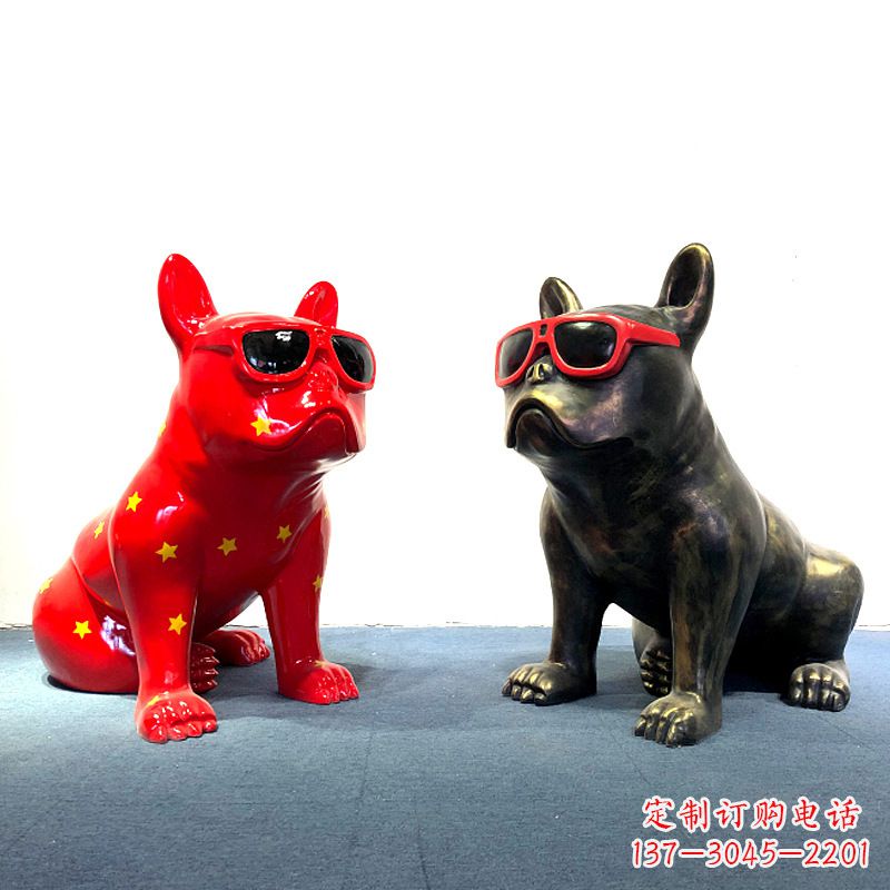 内江斗牛犬公仔,网红眼镜狗卡通美陈雕塑摆件