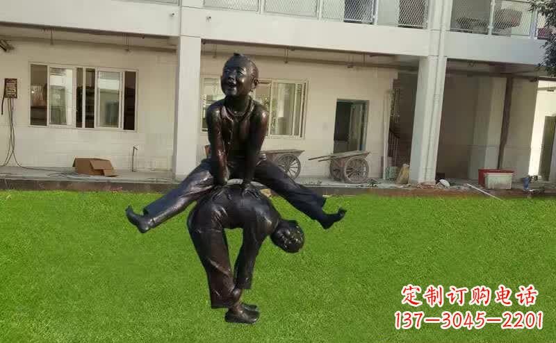 内江卡通青少年跳马铜雕塑