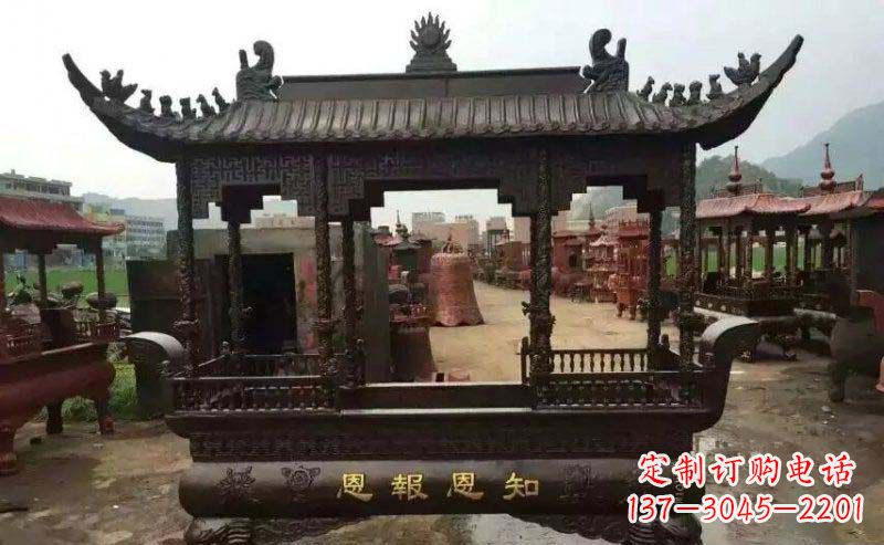 内江精美方形寺庙铜香炉雕塑