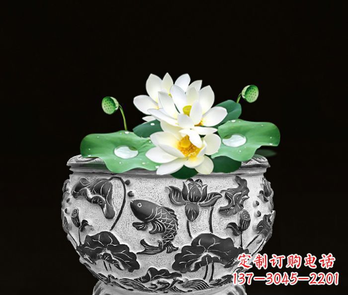 内江仿古荷花鲤鱼雕塑石水缸