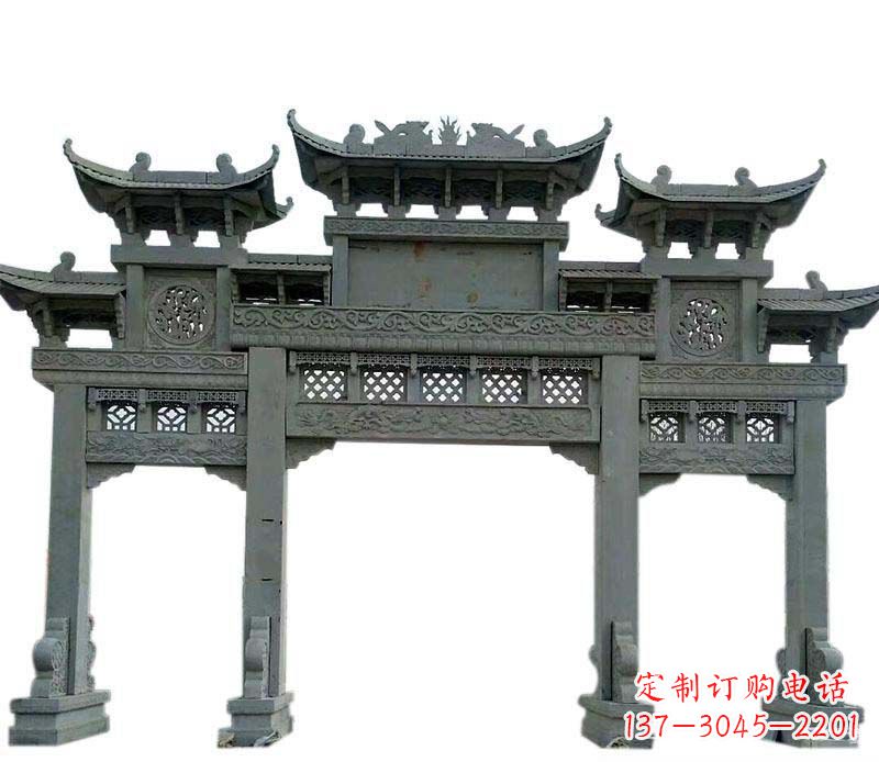 内江仿古三门大理石牌坊石雕