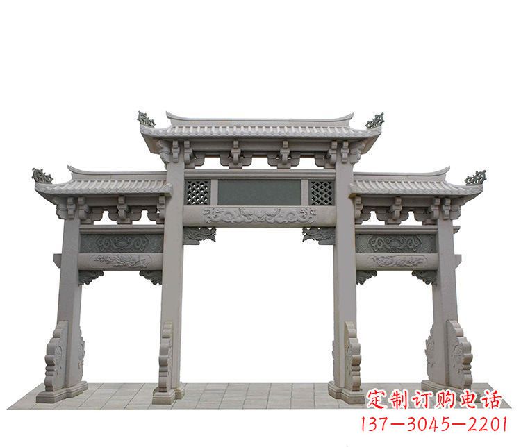 内江精美仿古三门牌坊石雕