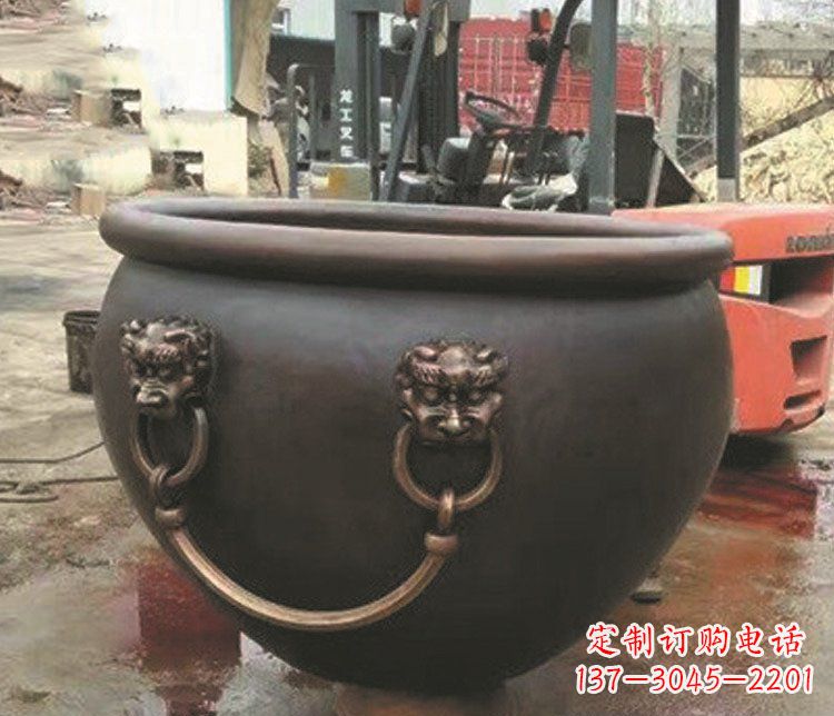 内江非凡形态的铜雕狮子头水缸