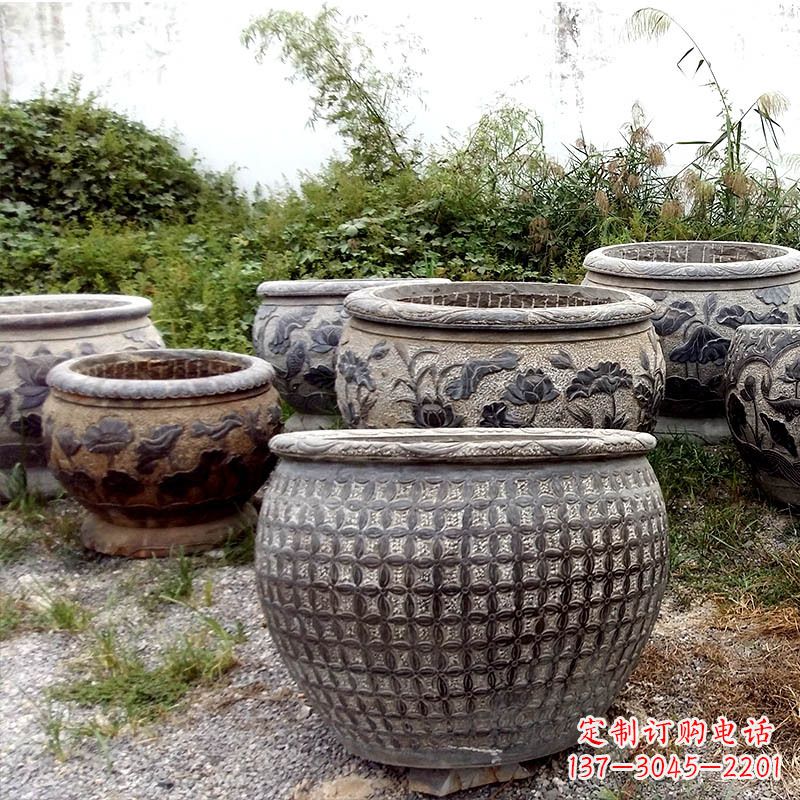内江仿古石雕花盆水缸