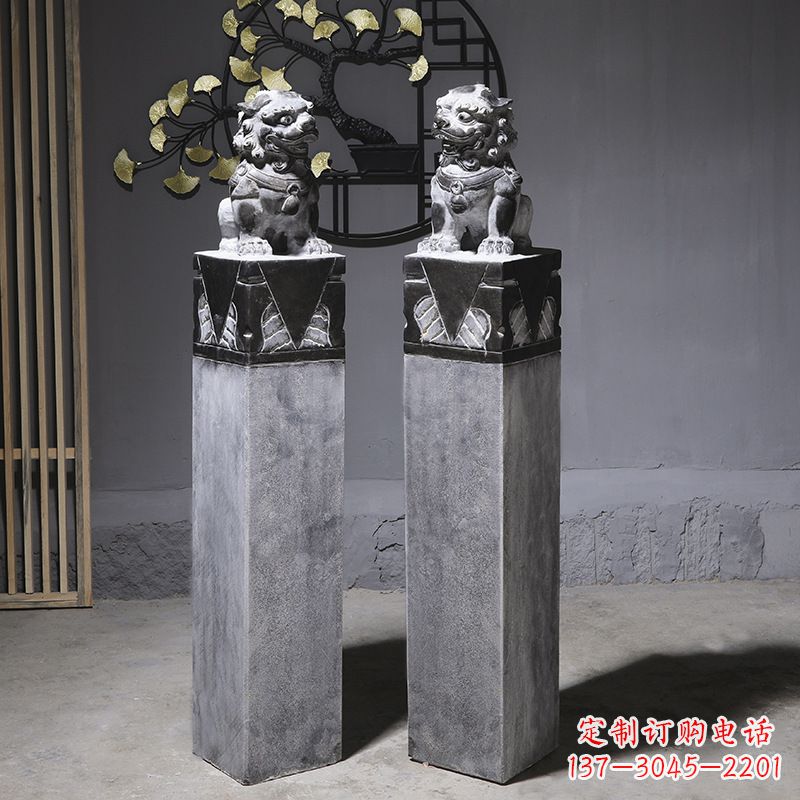 内江仿古石狮子拴马桩石雕