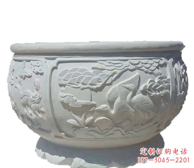 内江精美仿古鱼缸石雕花盆雕塑