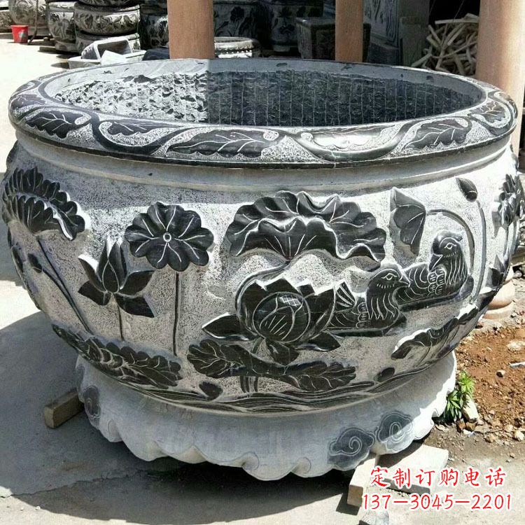 内江极致精细仿古圆形鱼缸石雕