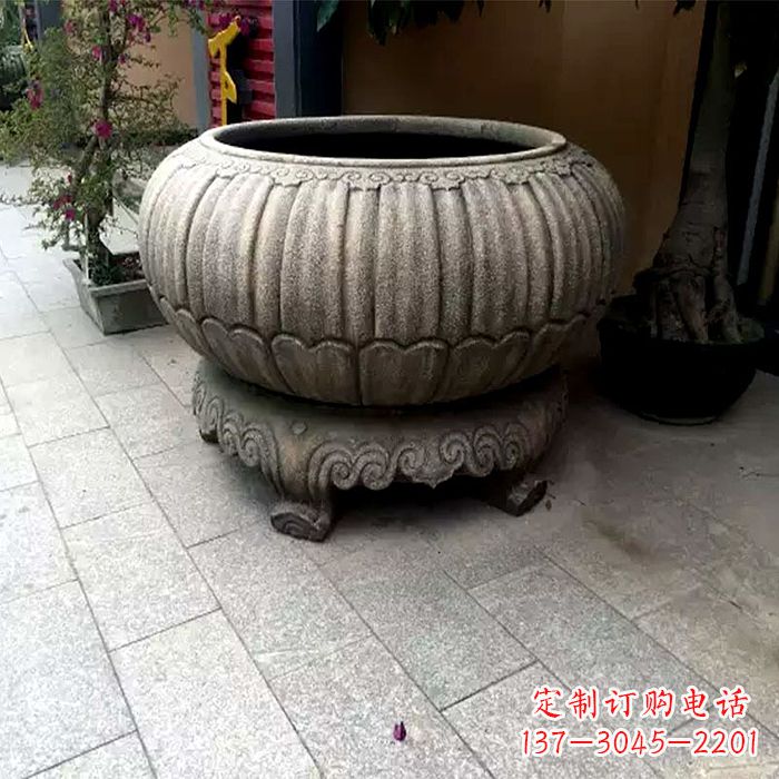 内江仿古做旧石雕花盆水缸