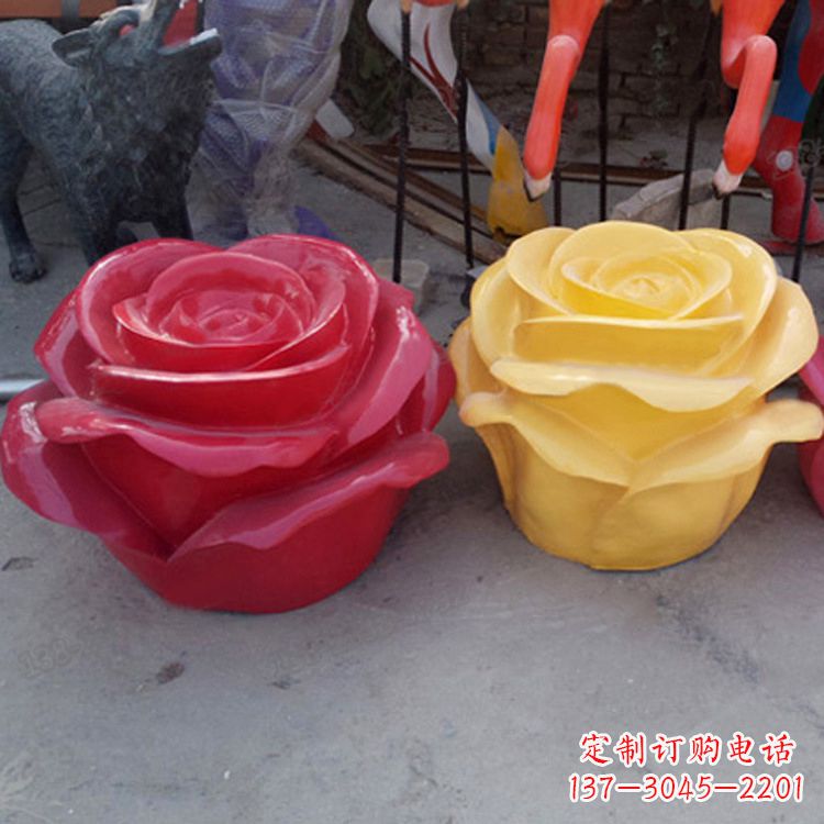 内江仿真玻璃钢玫瑰花雕塑商场美陈