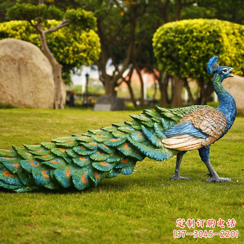 内江仿真孔雀雕塑-动物园植物园草坪仿真动物摆件
