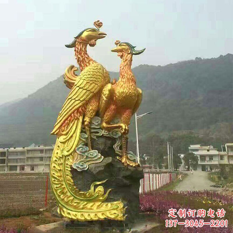 内江凤凰景观铜雕塑-公园景区瑞鸟凤凰鎏金景观雕塑
