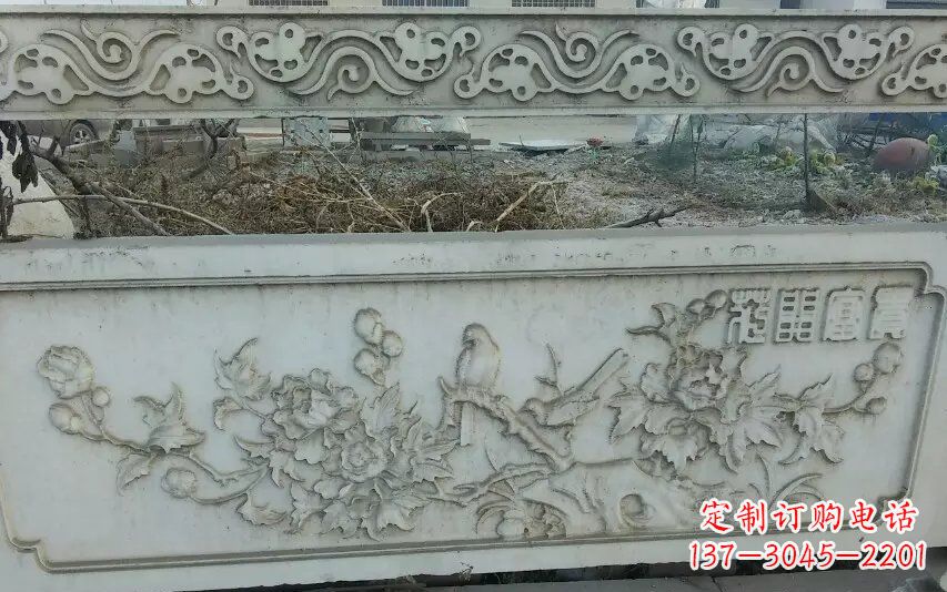 内江中领雕塑手工制作富贵花开石浮雕栏板