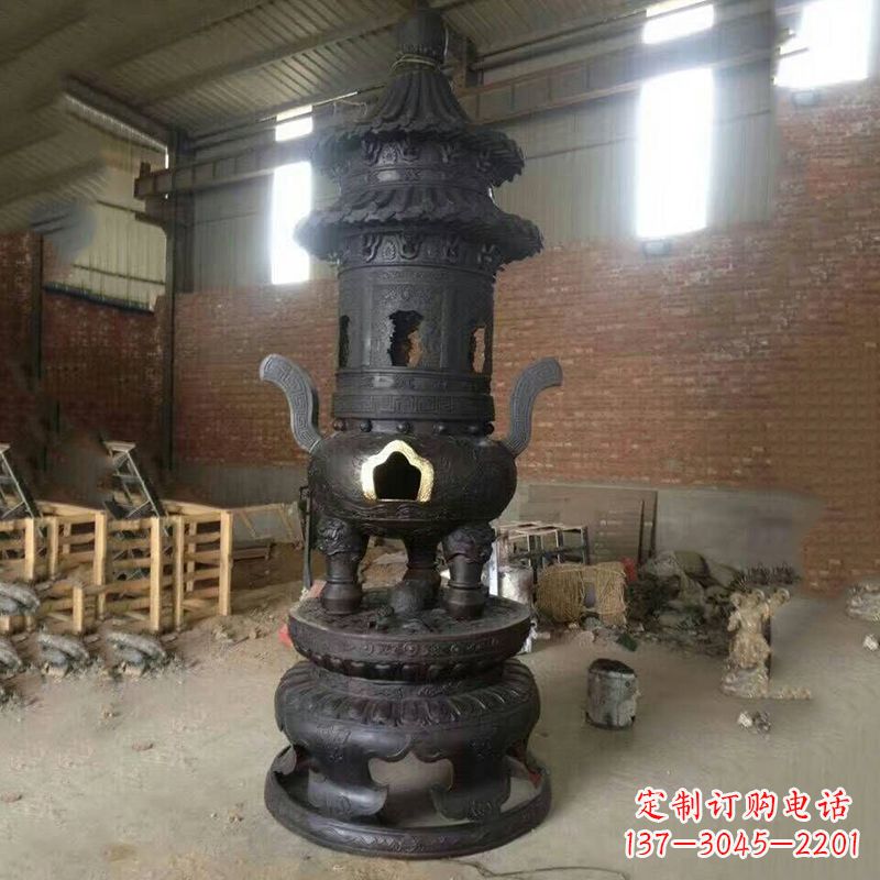 内江花卉盘状高层圆形铜香炉雕塑