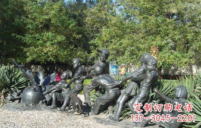内江铜雕萝卜儿童拔萝卜雕塑