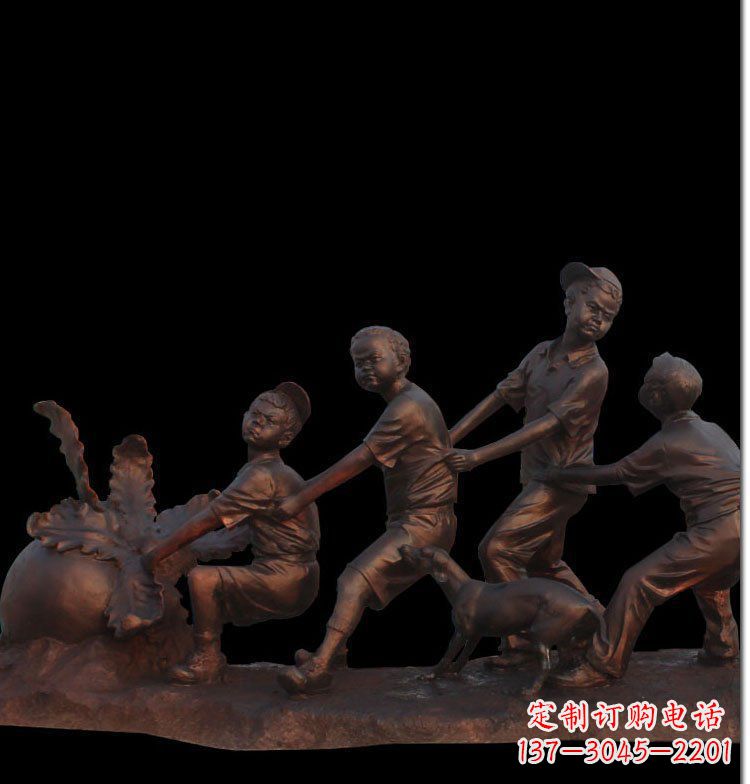 内江精美玻璃钢仿铜拔萝卜人物雕塑