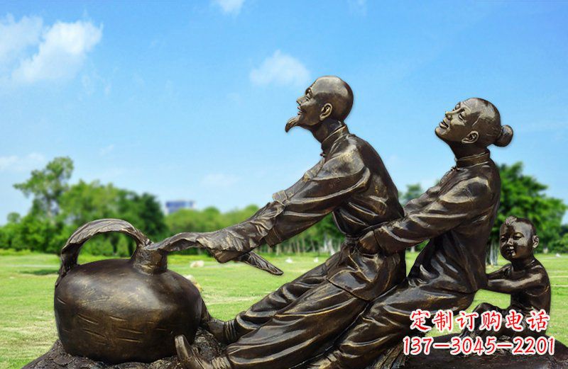内江公园拔萝卜人物铜雕