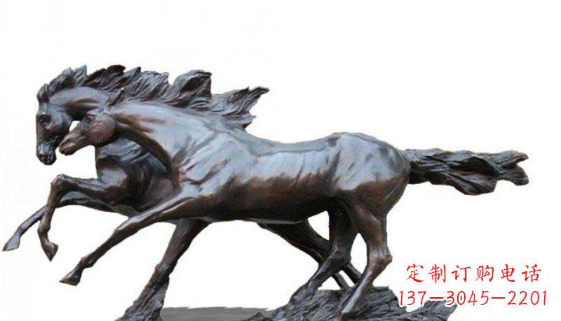 内江精工制作的两匹马动物铜雕