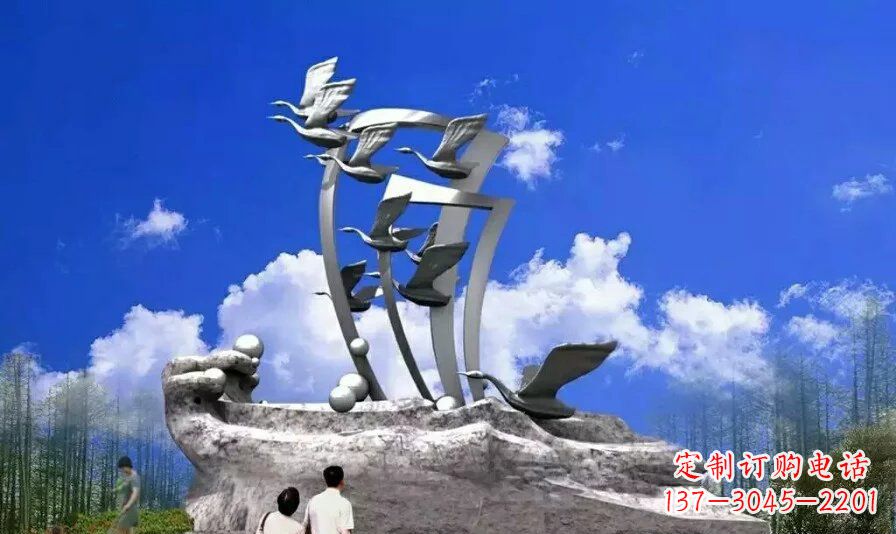 内江艺术家手工制作的不锈钢飞翔天鹅雕塑