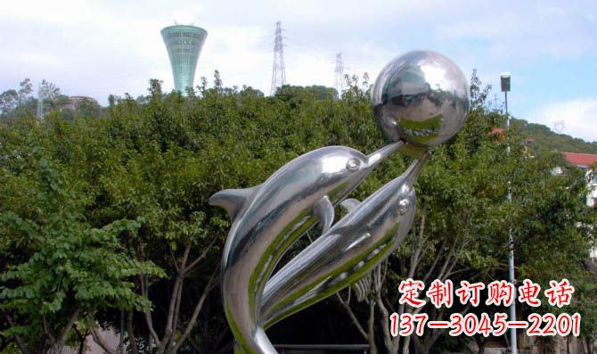内江公园不锈钢海豚顶球雕塑