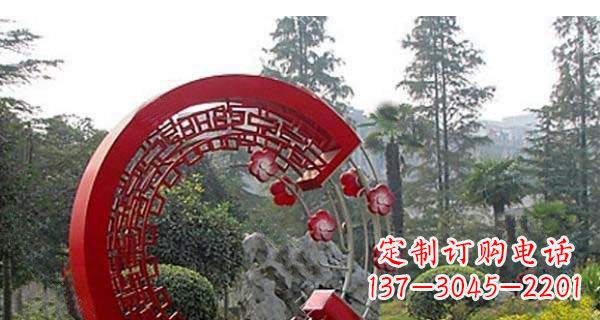 内江灵动奔放的不锈钢和梅花圆环雕塑