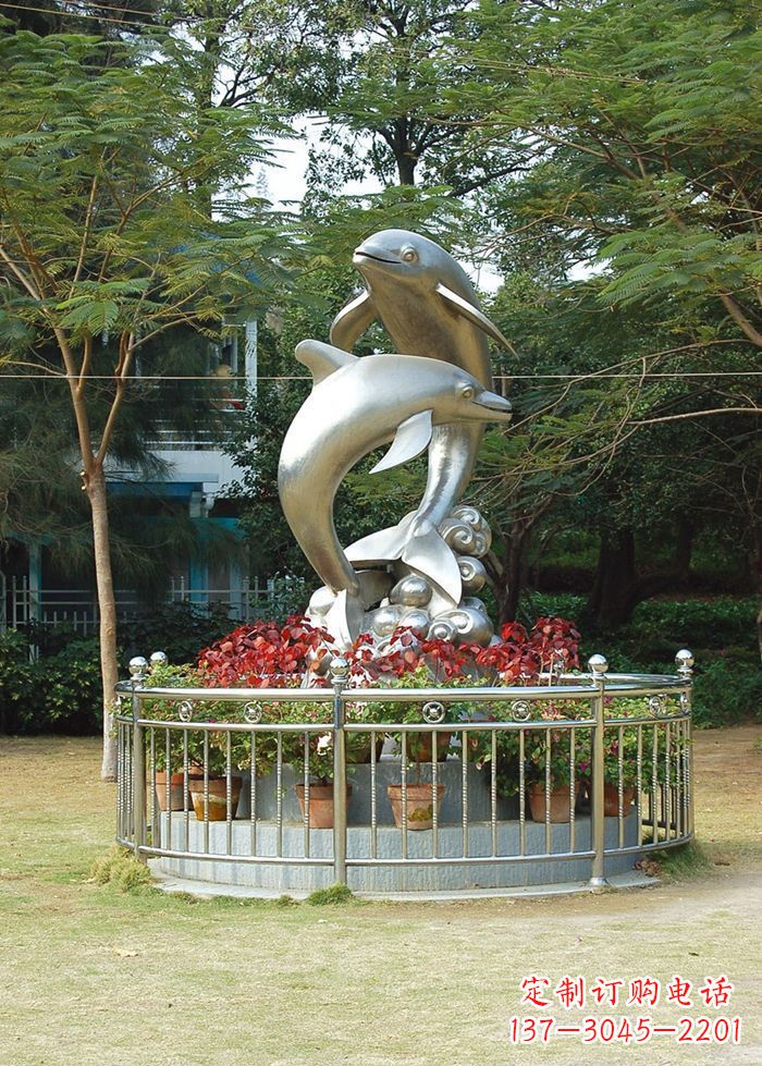 内江不锈钢踏浪海豚雕塑