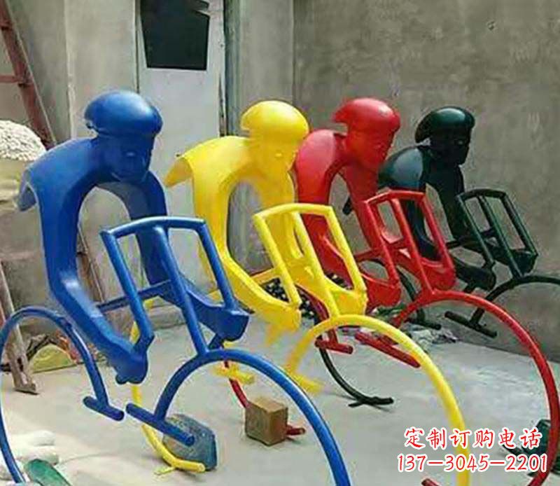 内江不锈钢自行车运动人物景观雕塑