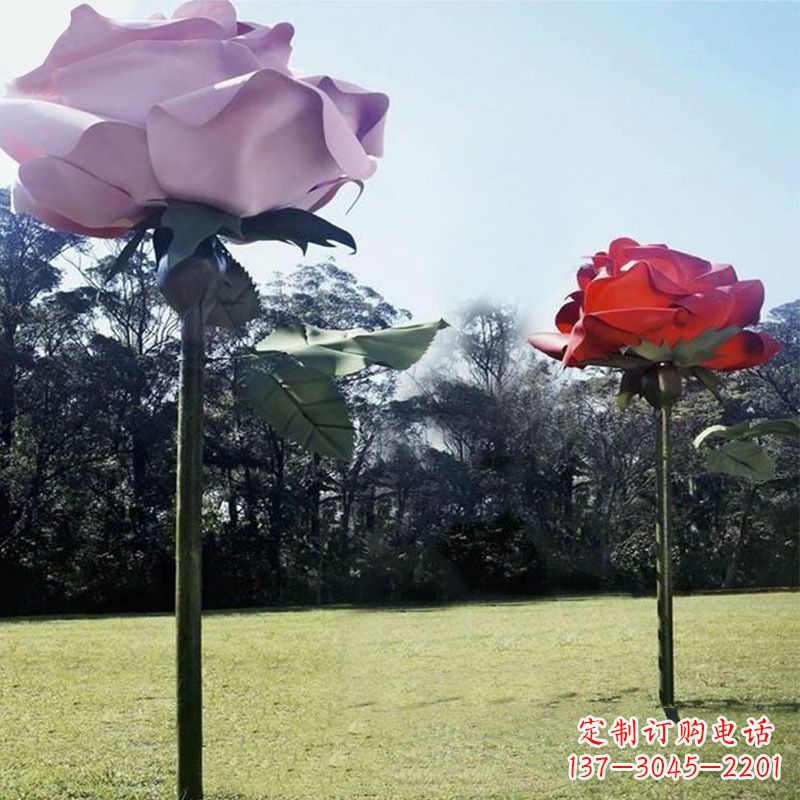 内江公园草坪不锈钢玫瑰花雕塑摆件