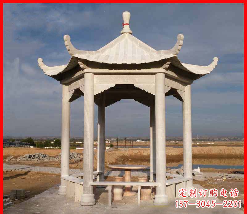 内江公园大理石六角石雕凉亭 (2)