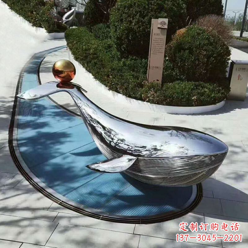 内江大型不锈钢镜面鲸鱼景观雕塑摆件