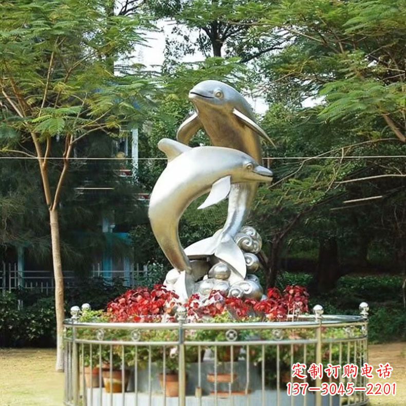 内江公园动物海豚不锈钢景观雕塑