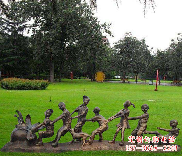 内江公园儿童拔萝卜人物小品铜雕
