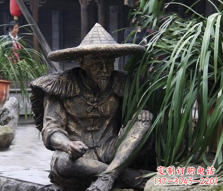 内江公园古代老渔翁铜雕