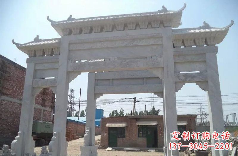 内江公园汉白玉三门牌坊石雕