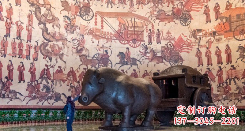 内江传统风格铜河马拉车景观雕塑