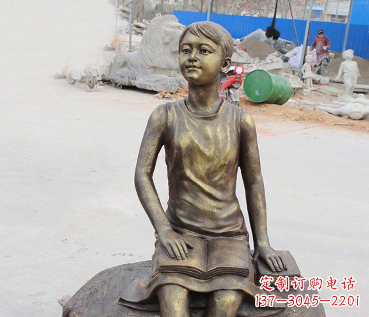 内江公园景观摆件看书的女孩铜雕