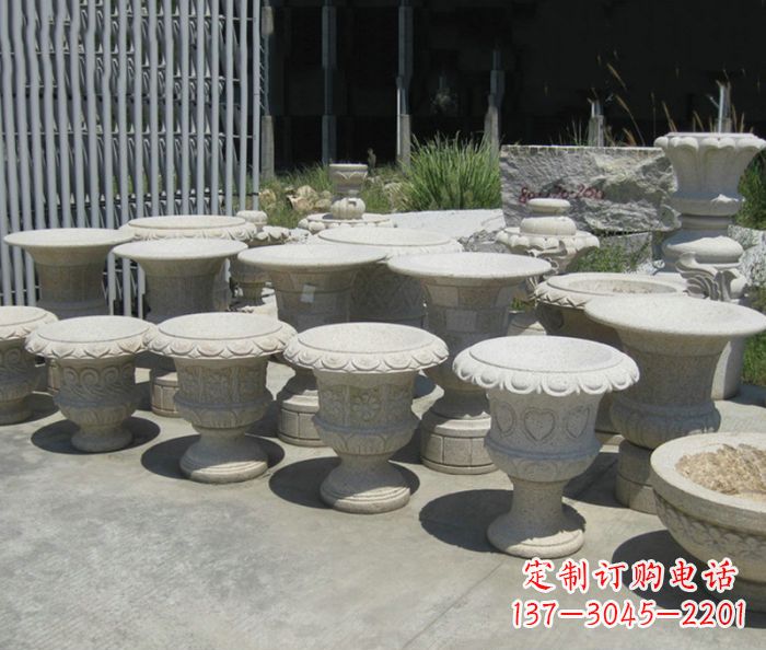 内江大理石花盆石雕艺术品